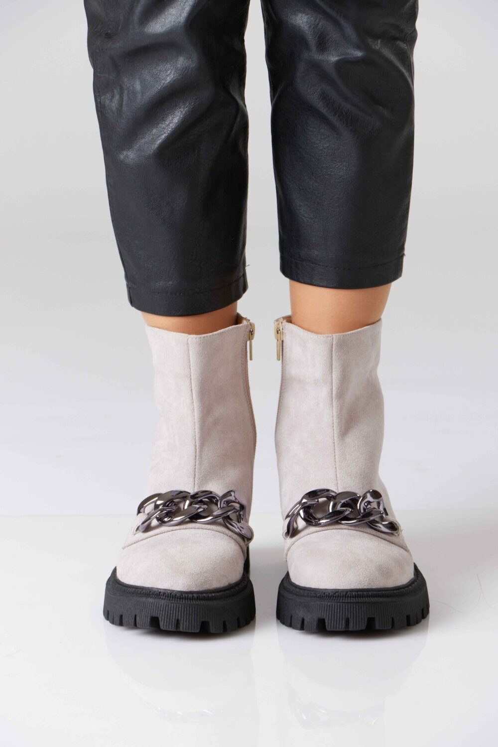 Silver Chain Suede Boots