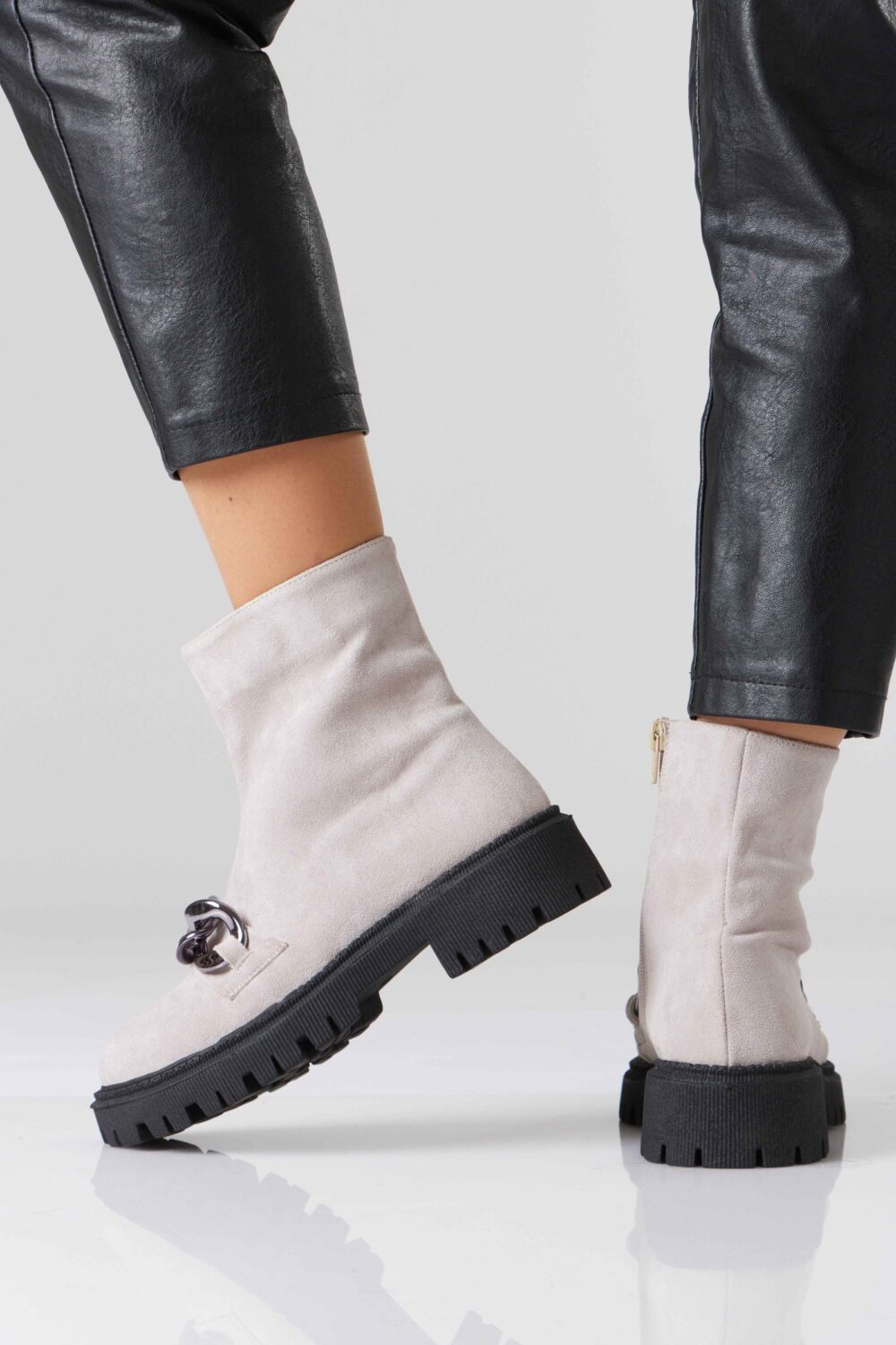 Silver Chain Suede Boots - Image 3