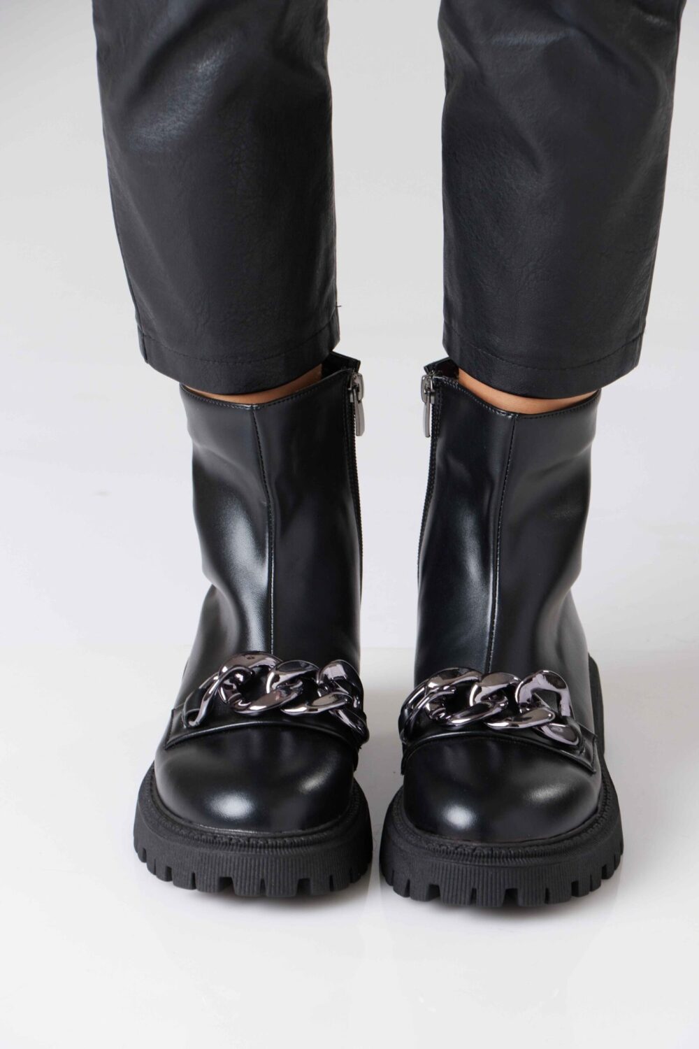 Silver Chain Leather Boots