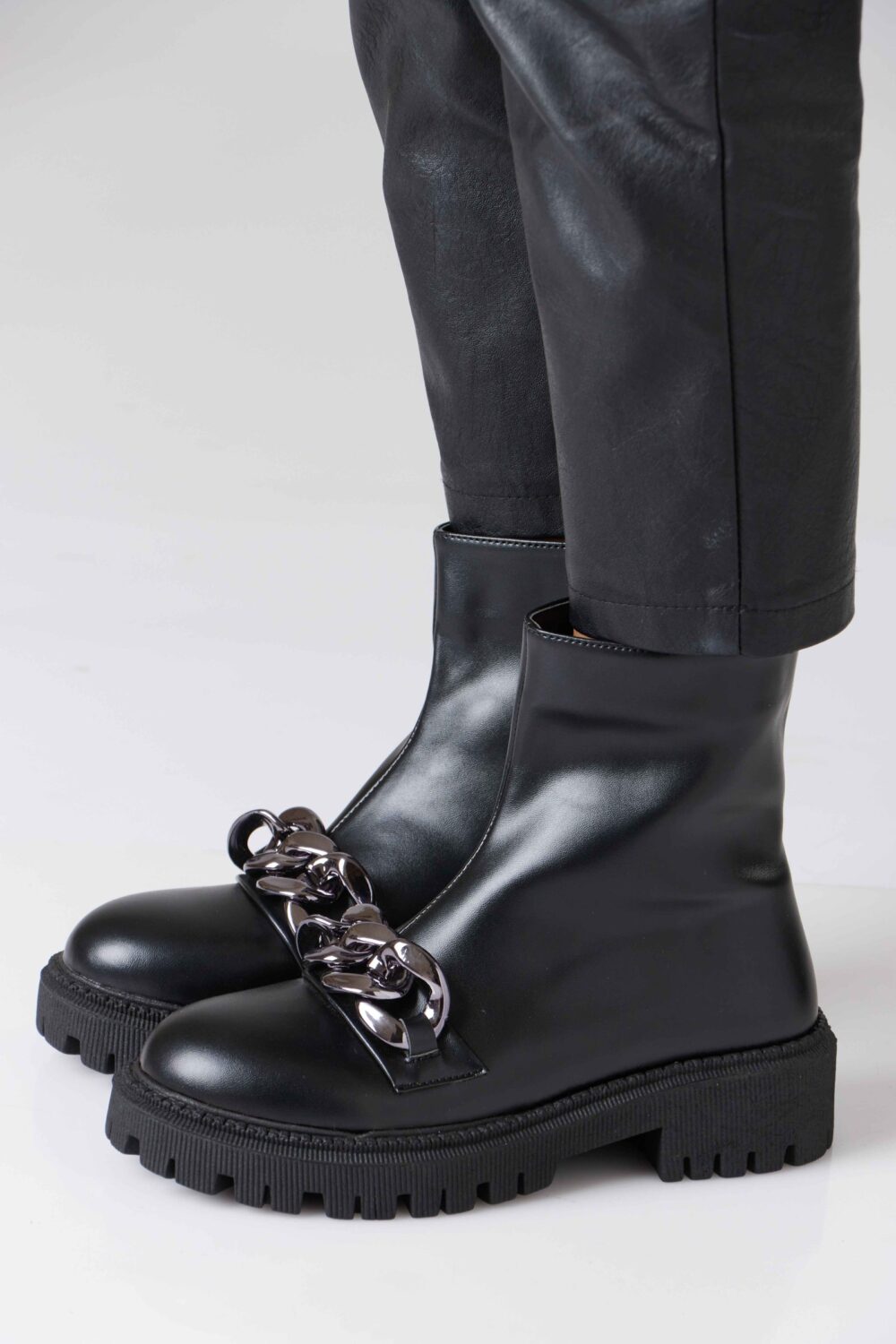 Silver Chain Leather Boots - Image 2