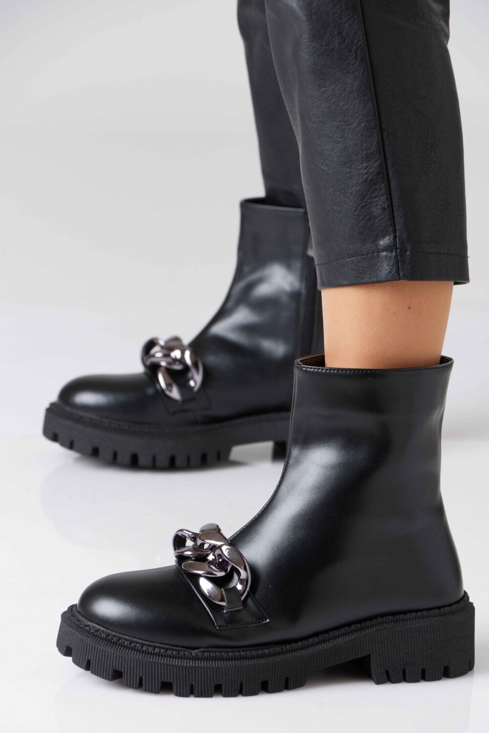 Silver Chain Leather Boots - Image 4
