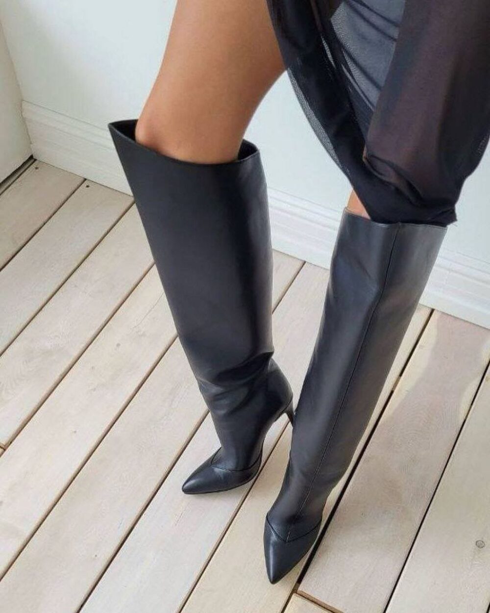 Over Knee Black Leather Boots - Image 3